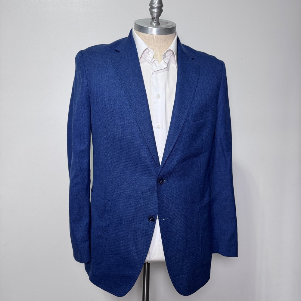 Peter Millar Blazer Mens 46L Blue Solid Virgin Wool 2-Button Modern Sport Coat